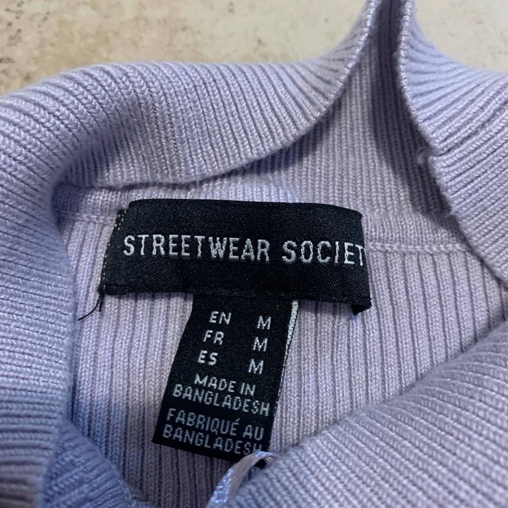 💜 STREETWEAR SOCIETY Lilac Ribbed Mock Neck Cropped Sweater, Women's Medium - Picture 2 of 5